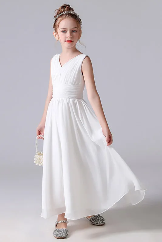 A-Line V-Neck Sleeveless Flower Girl Dress With Pleats
