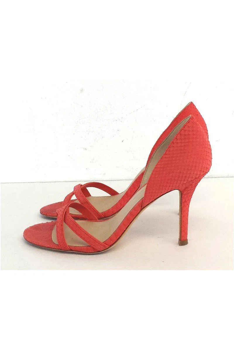 Aerin - Coral Snakeskin Strappy Heels Sz 7