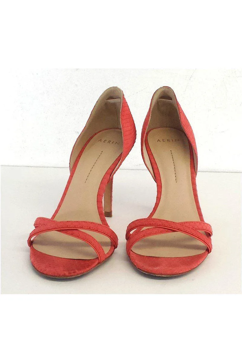 Aerin - Coral Snakeskin Strappy Heels Sz 7