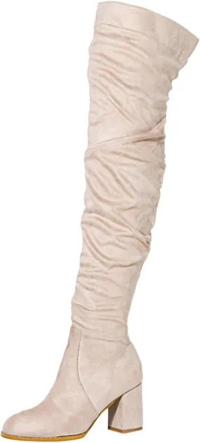 Ankle Boots For Women Square Heel Over Knee Boots Suede Zipper Thigh High Boots Chunky Heeled Tall Long Boots