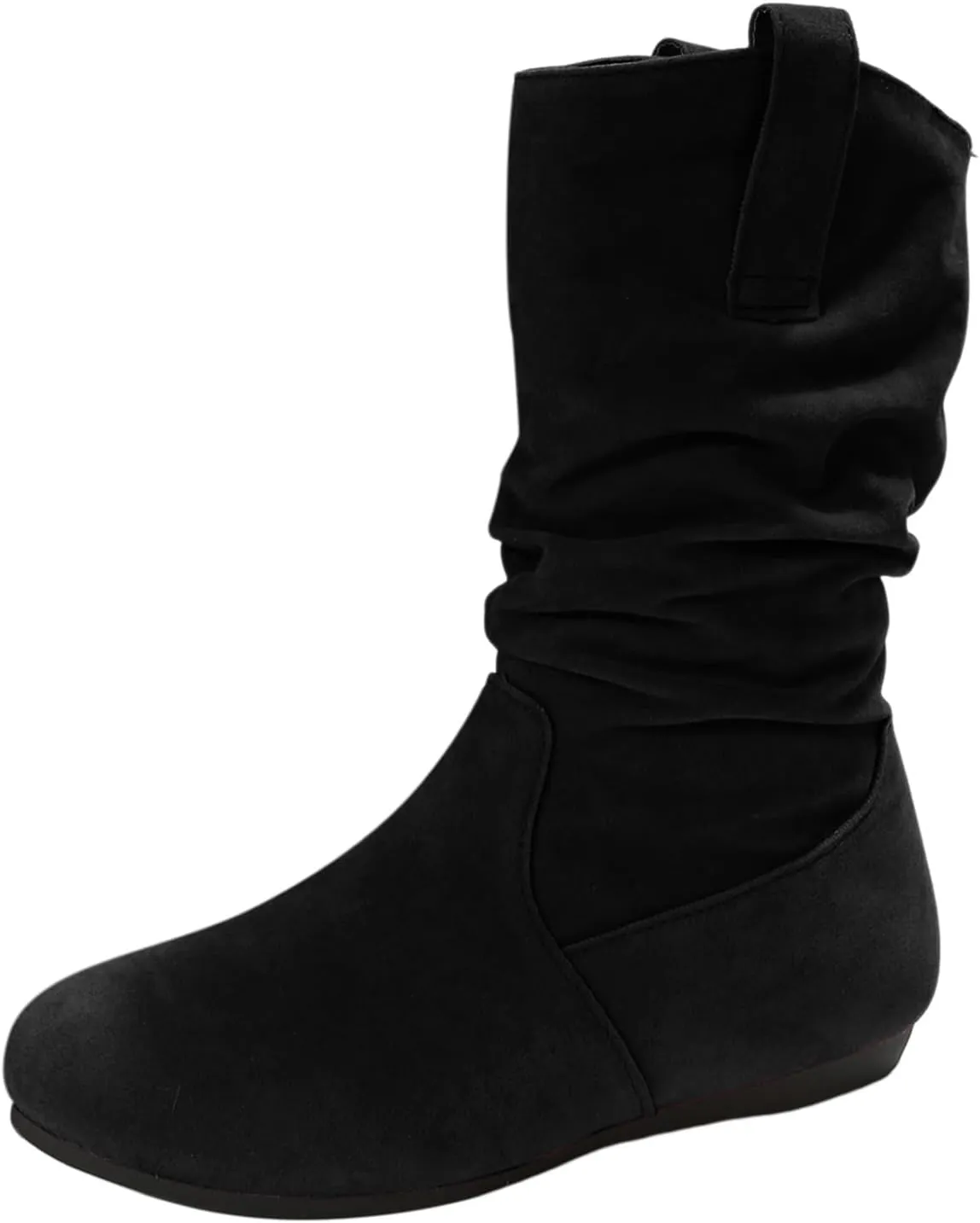 Ankle Boots For Women Suede Flats Mid Calf Boots Pleated Thigh High Boots Pull On Winter Winter Warm Bootie