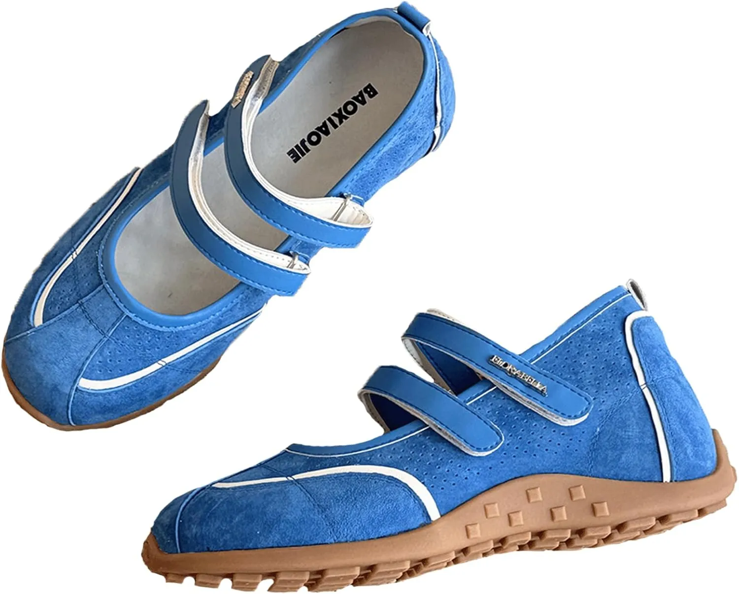 Ballet Sneakers for Woman Leather Trendy Hook and Loop Mary Janes Breathable Wide Box Ballerina Flats Fancy Retro Soft Ballet Shoes 2025 Spring Summer Daily Casual Wear