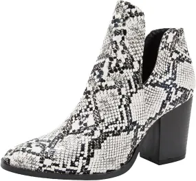 Bcshiye Womens Ankle Boots Snakeskin Printed Cutout Pointed Toe Chunky Mid Heel Booties Side Zipper Short Western Boots