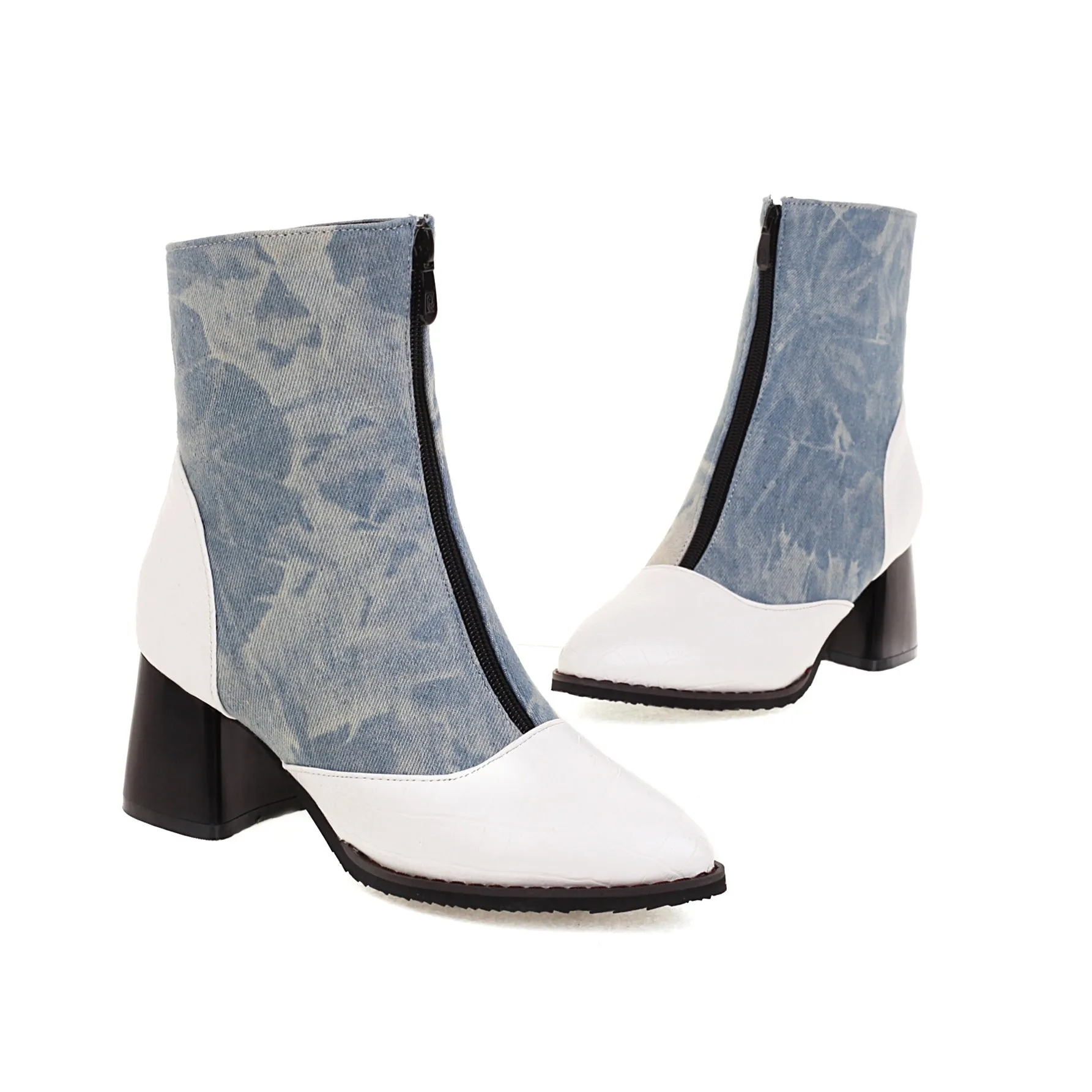 Bigsizeheels Front zipper houndstooth booties - Blue