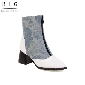 Bigsizeheels Front zipper houndstooth booties - Blue
