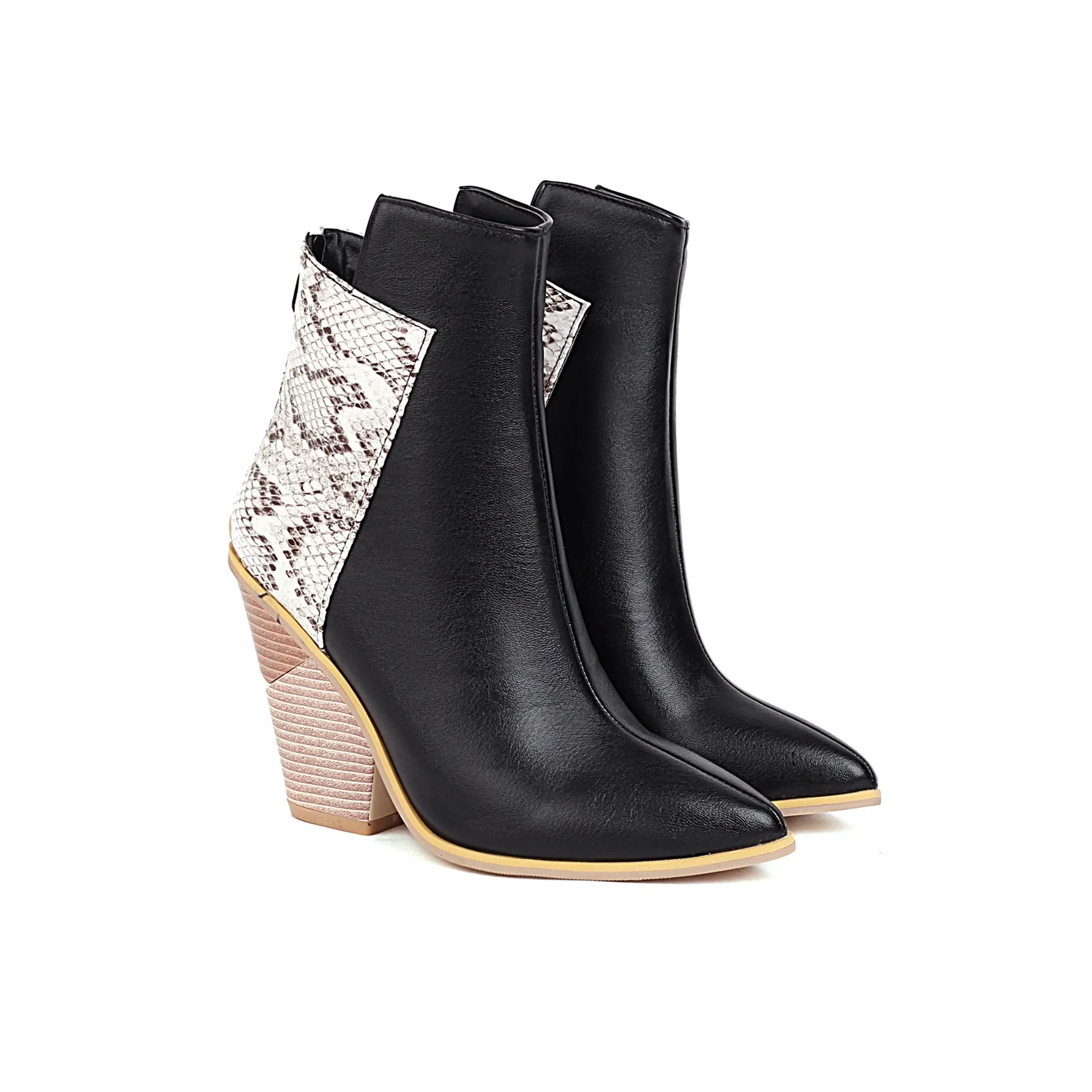 Bigsizeheels Pointed snakeskin print boots - Black