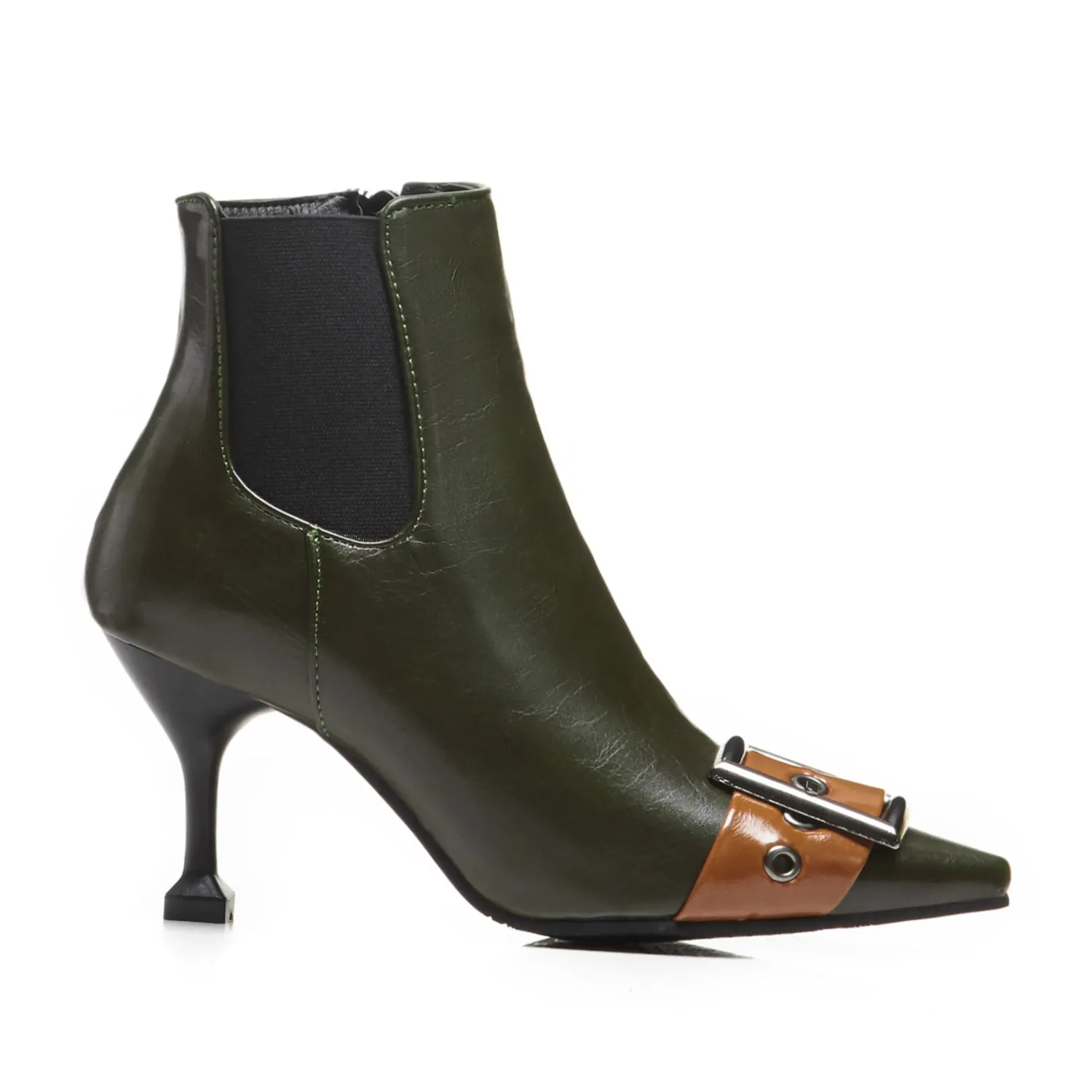 Bigsizeheels Sexy ankle boots with pointed belt buckles - Green
