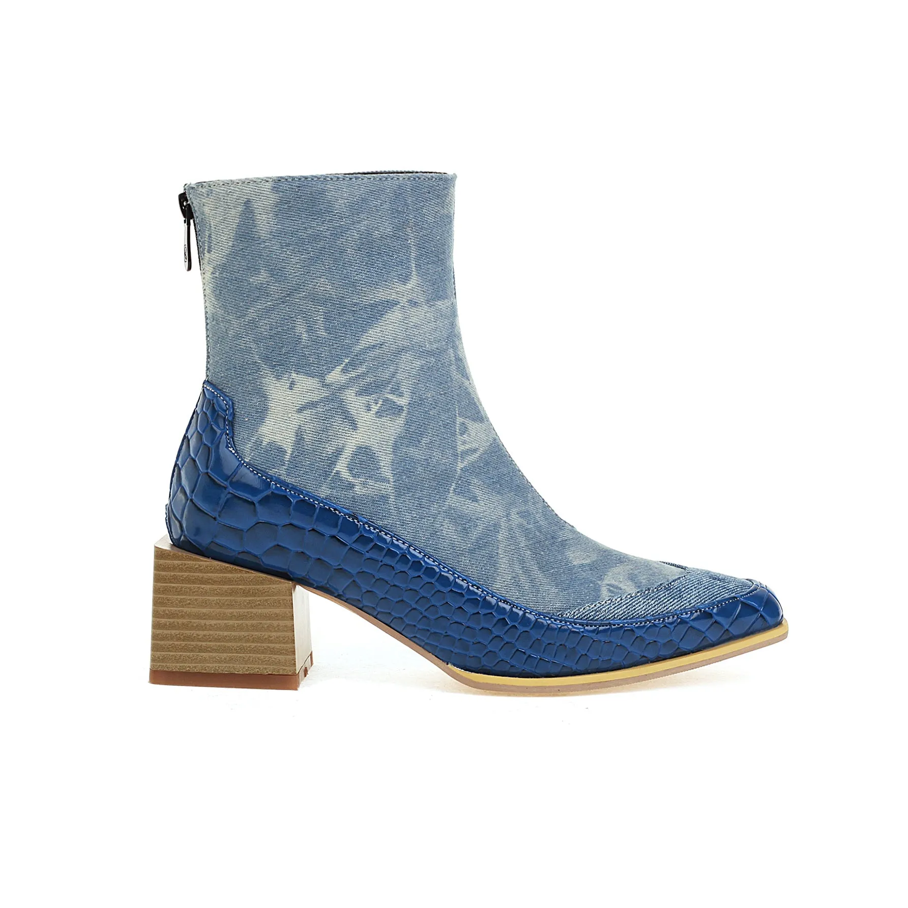 Bigsizeheels Square toe SIen back zipper ankle boots - Blue