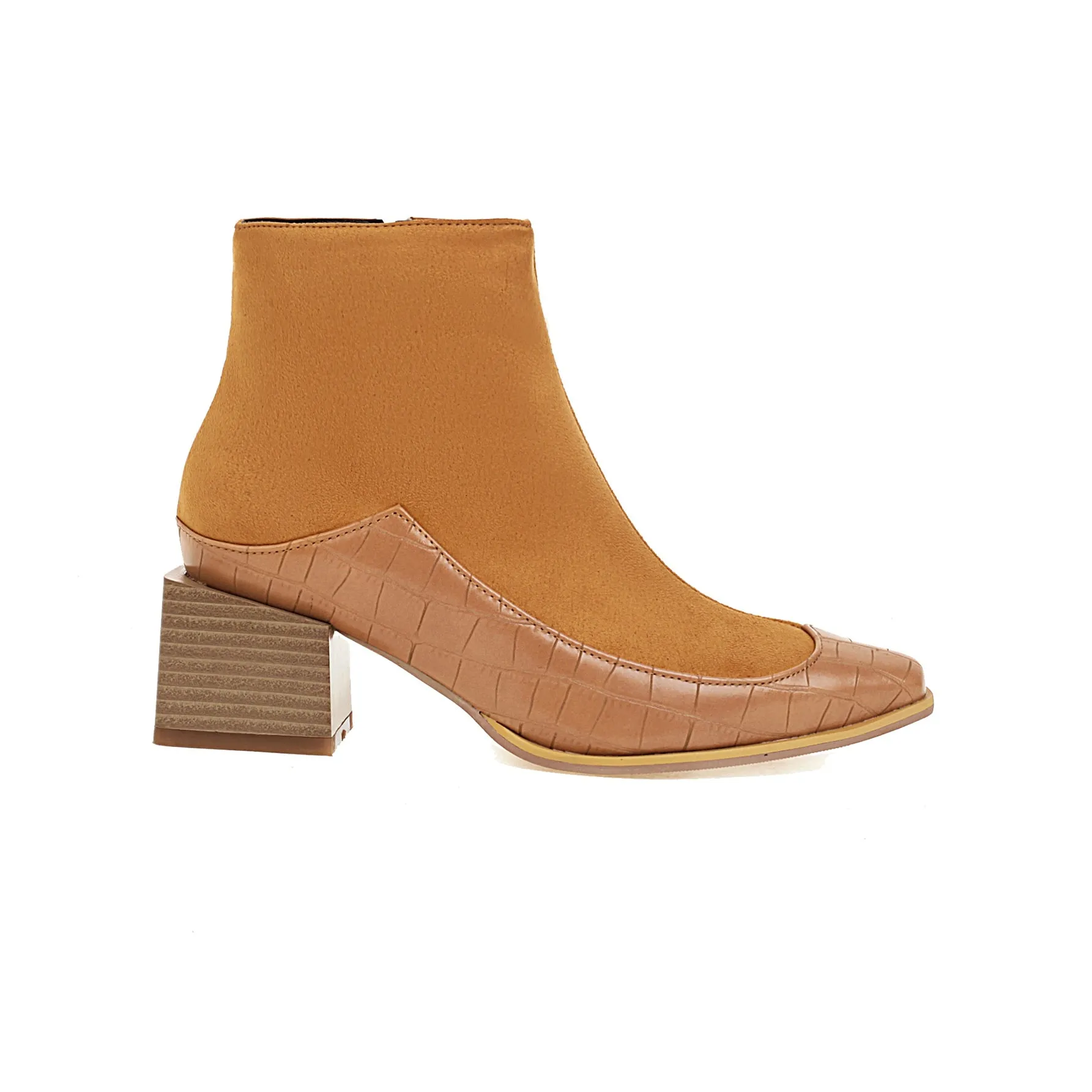 Bigsizeheels Stone pattern profiled heel ankle boots - Yellow