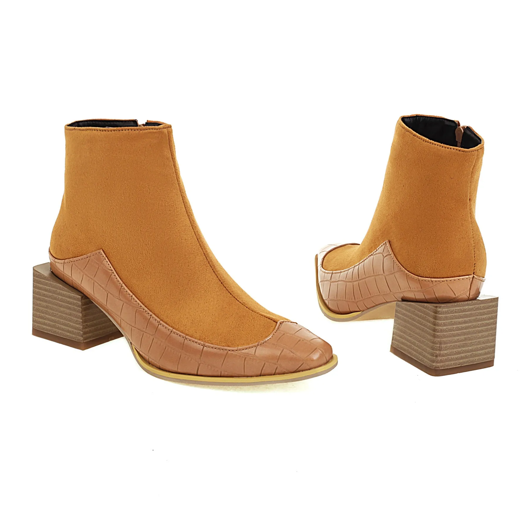 Bigsizeheels Stone pattern profiled heel ankle boots - Yellow