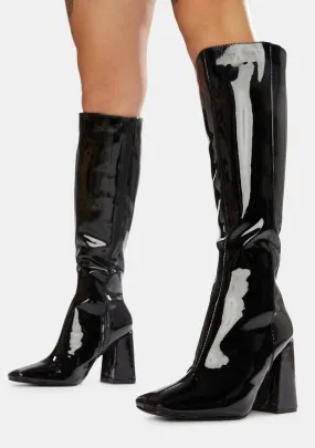 Black Apology Patent Knee High Boots
