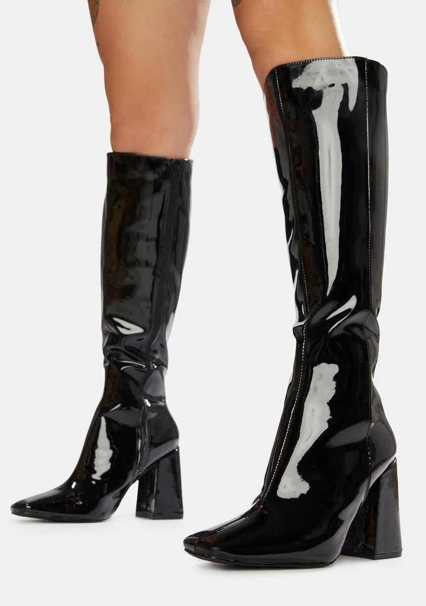 Black Apology Patent Knee High Boots