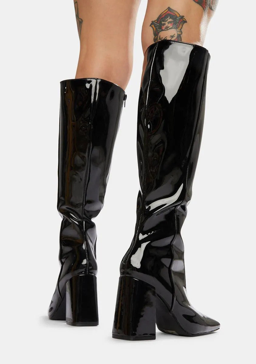 Black Apology Patent Knee High Boots