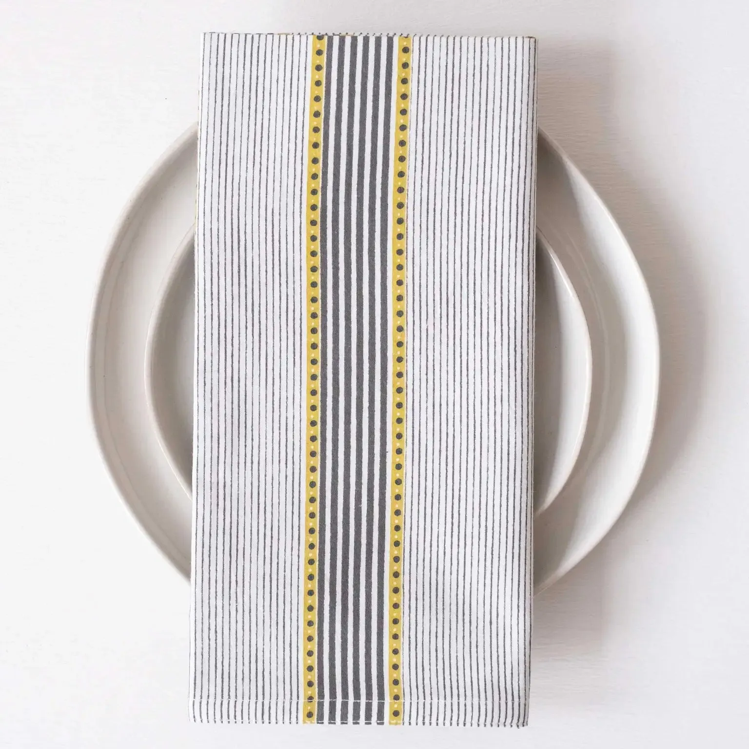 Block Printed Napkins - Trilot Stripes Olive