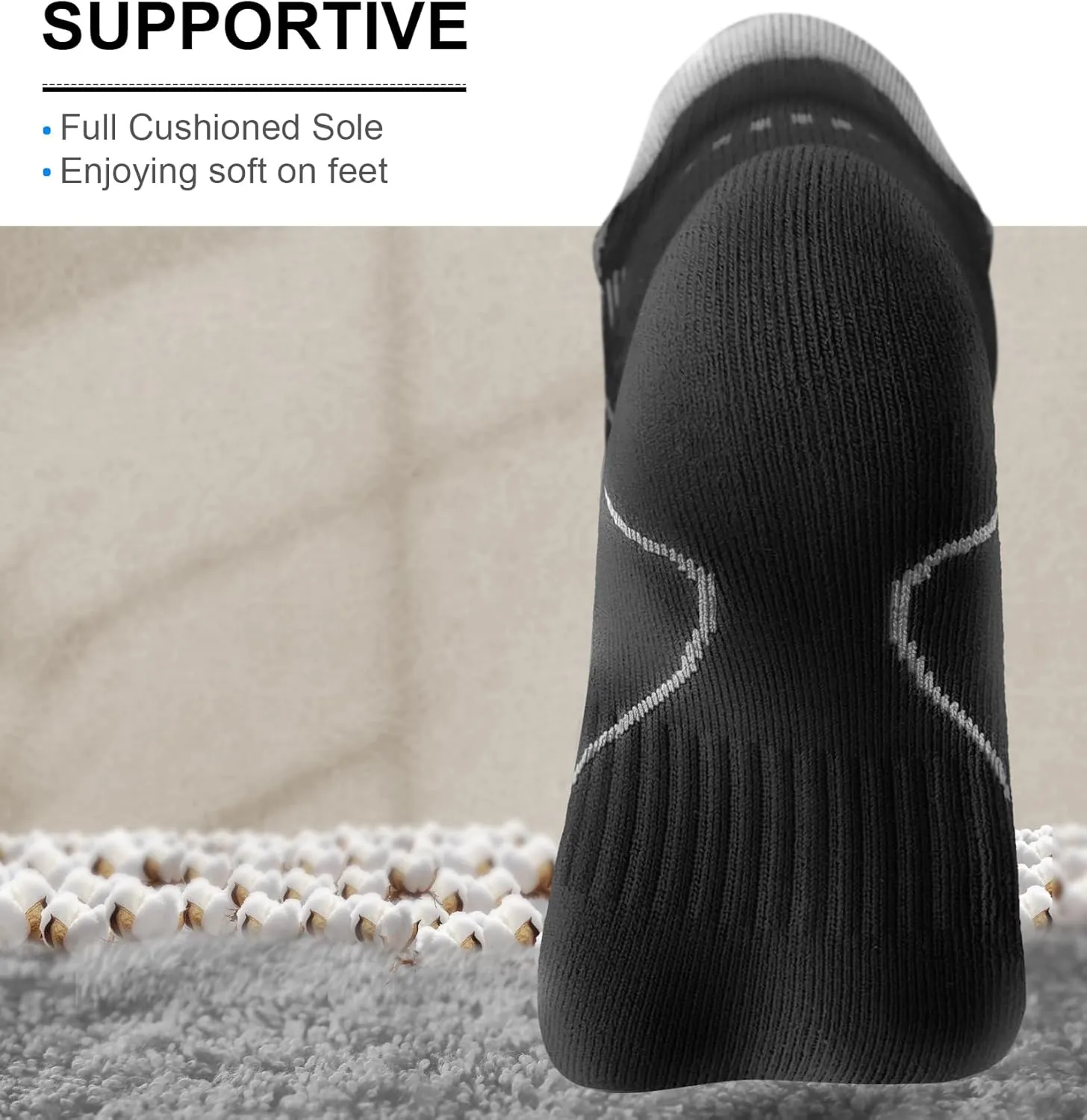 BULLIANT Men Running Socks 6Pairs-Ankle Athletic Socks Wicking Cushioned for Men Walking-Arch Compression Support