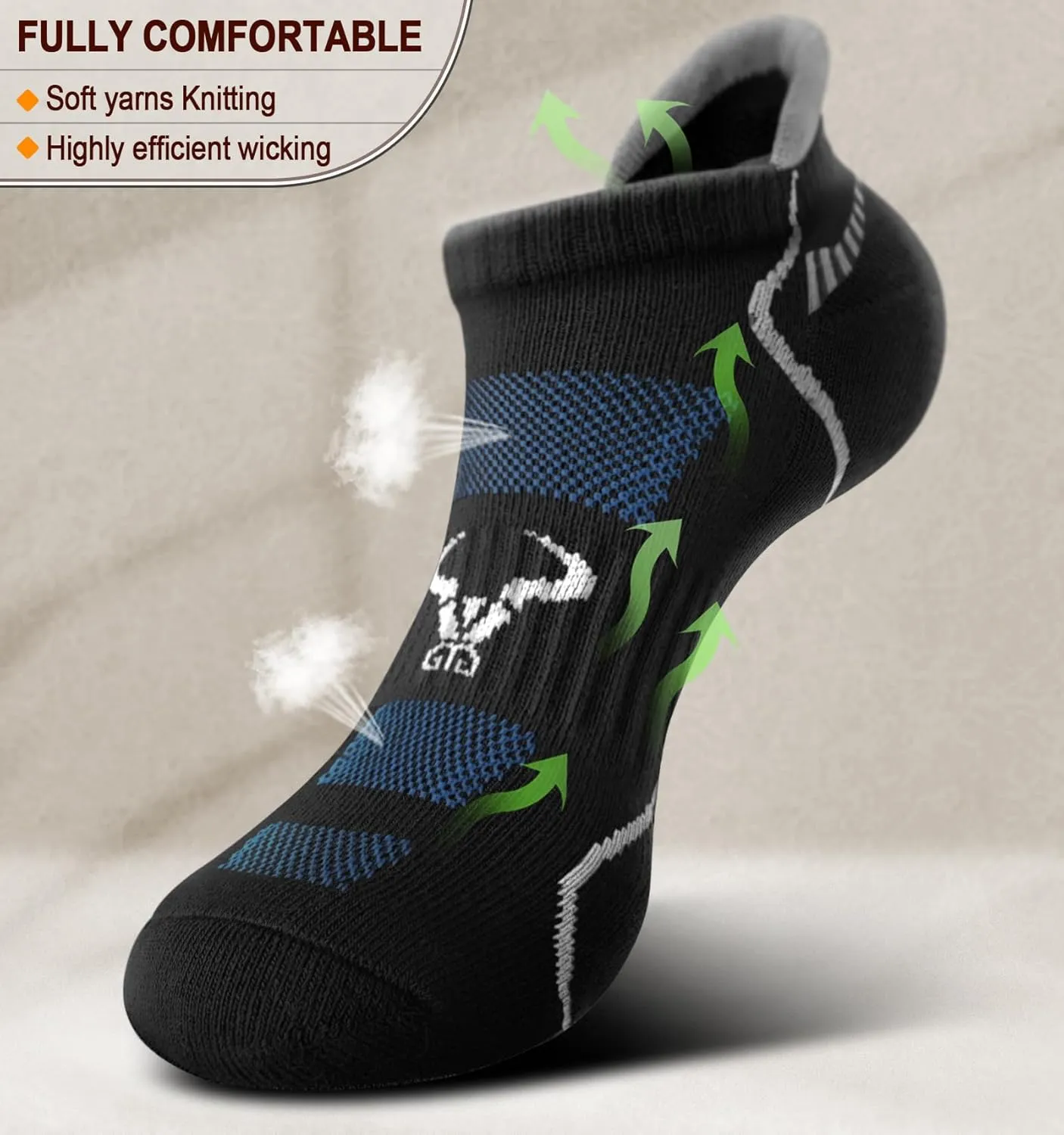 BULLIANT Men Running Socks 6Pairs-Ankle Athletic Socks Wicking Cushioned for Men Walking-Arch Compression Support