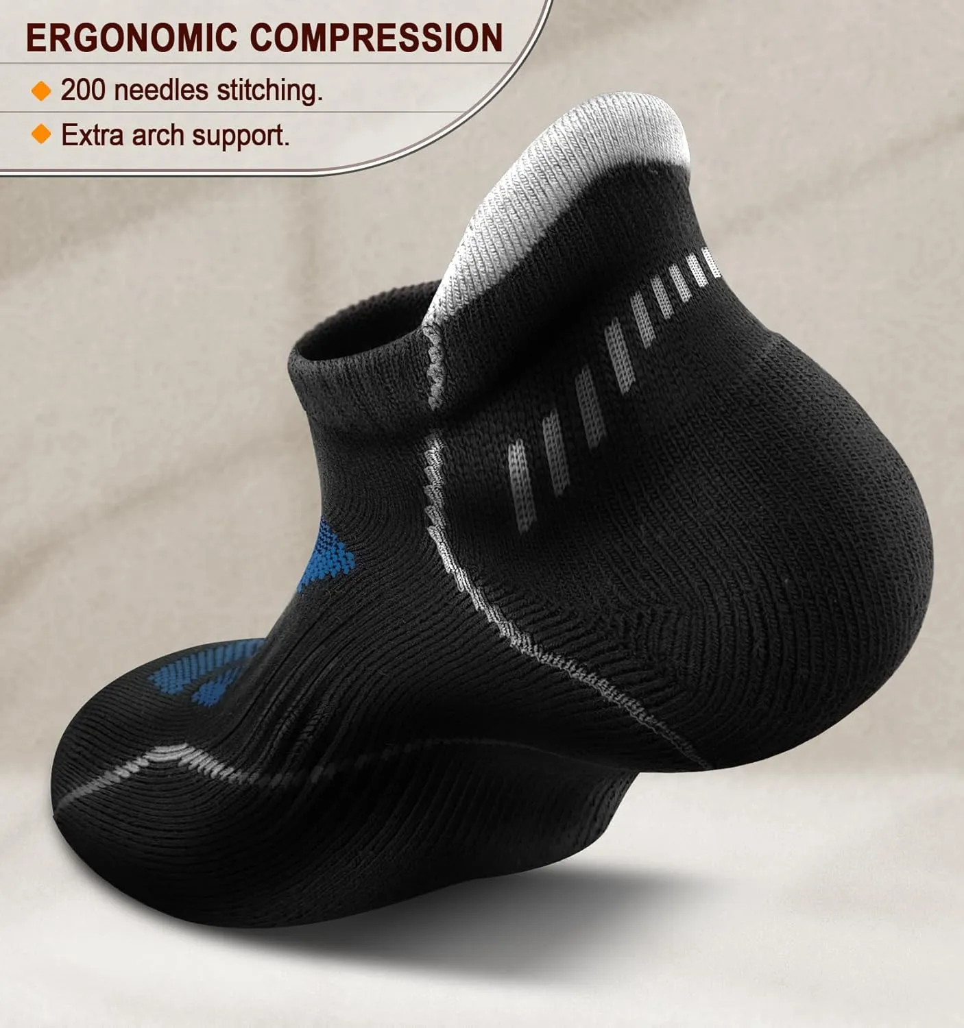 BULLIANT Men Running Socks 6Pairs-Ankle Athletic Socks Wicking Cushioned for Men Walking-Arch Compression Support