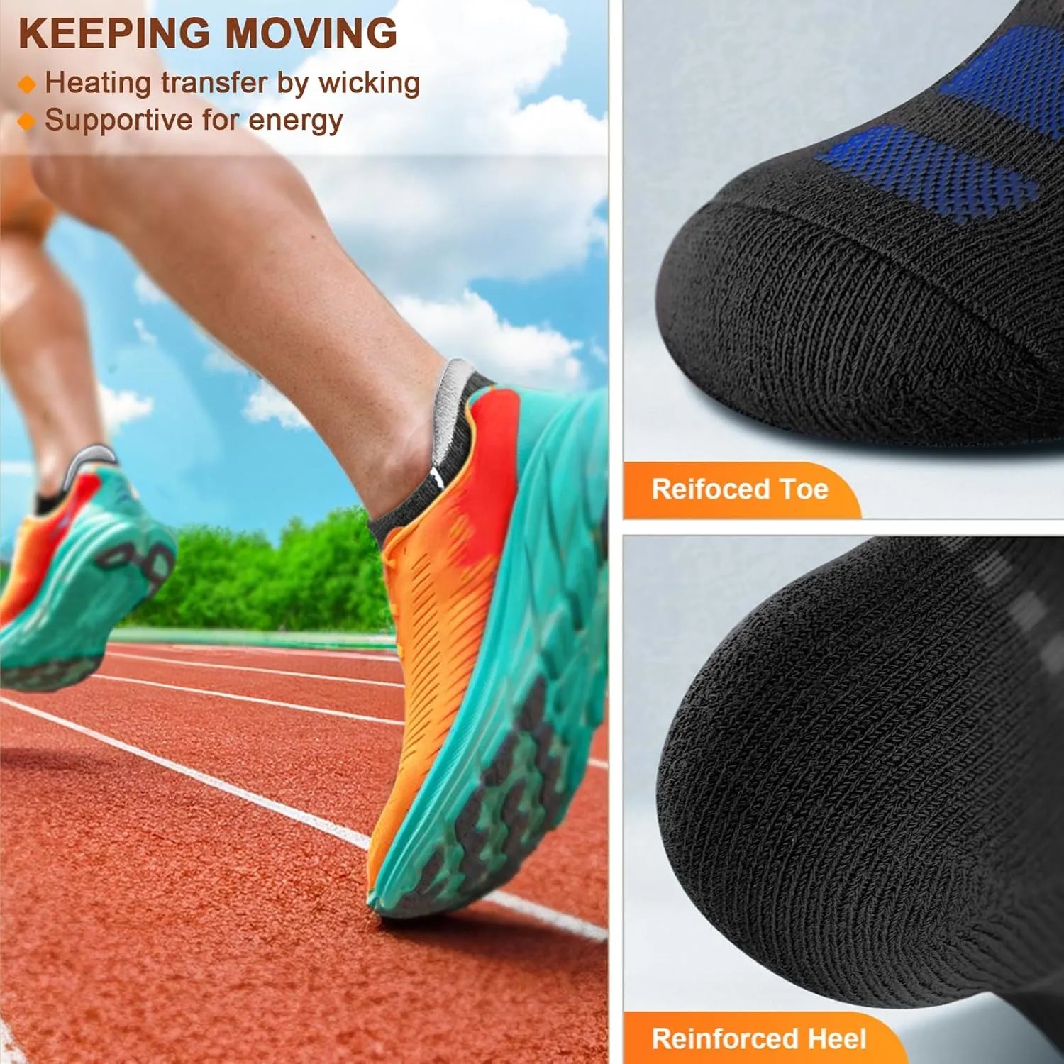 BULLIANT Men Running Socks 6Pairs-Ankle Athletic Socks Wicking Cushioned for Men Walking-Arch Compression Support