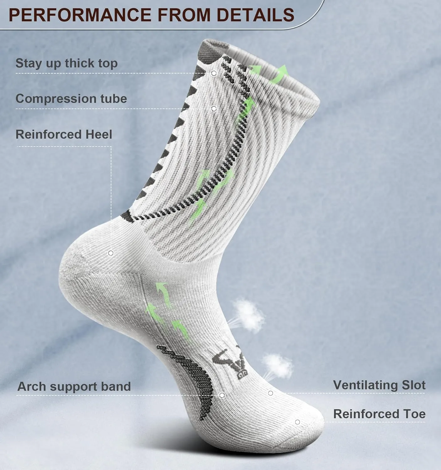 BULLIANT Men Socks, Athletic Compression Crew Socks Cushioned for Men Running Sports Hiking Fishing Arch Support
