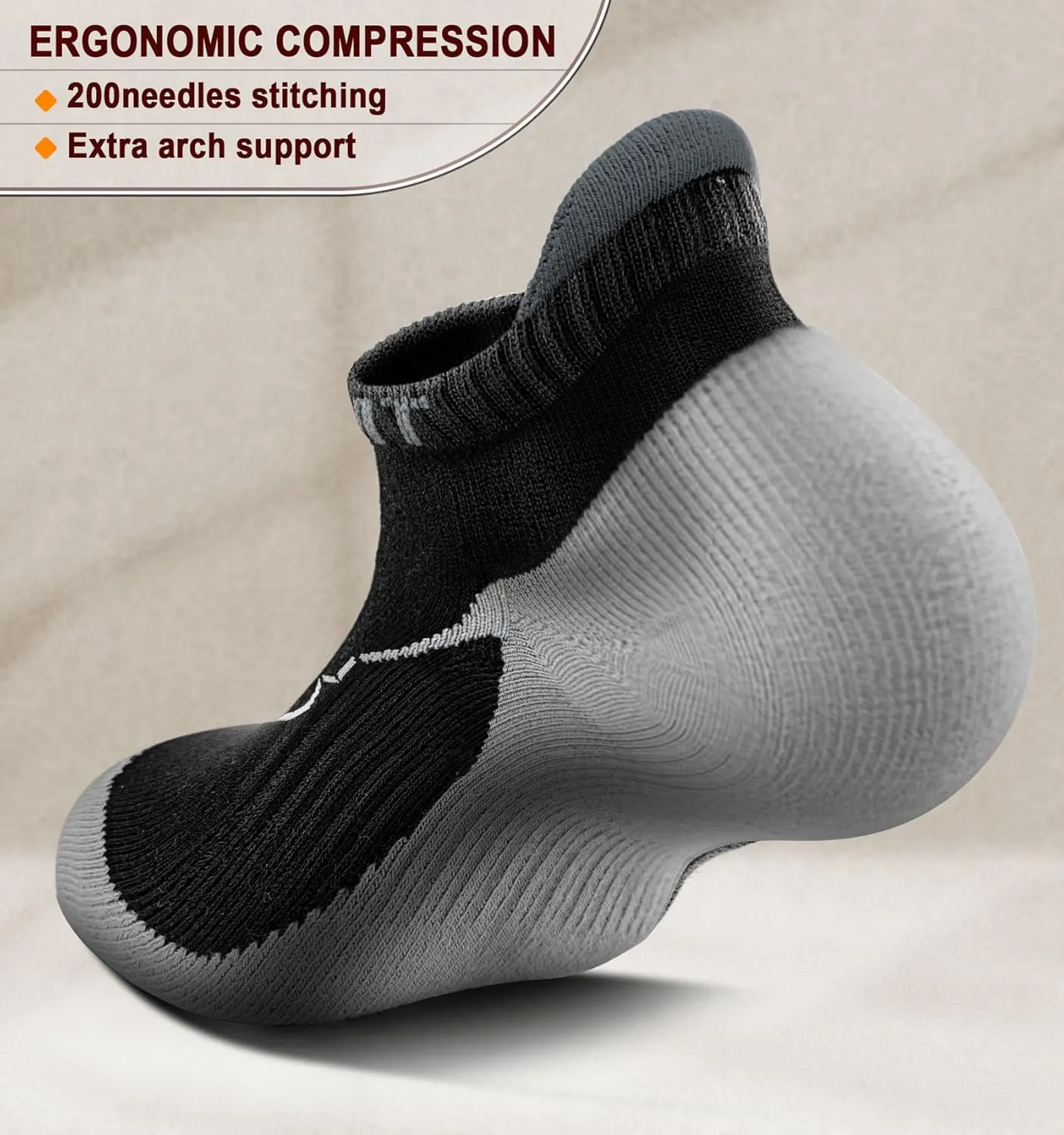 BULLIANT Mens Socks 6 Pairs-Athletic Ankle Socks Cushioned No Show For Men Running-Arch Compression Support