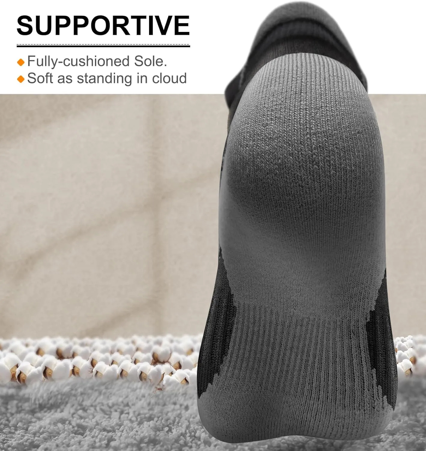 BULLIANT Mens Socks 6 Pairs-Athletic Ankle Socks Cushioned No Show For Men Running-Arch Compression Support
