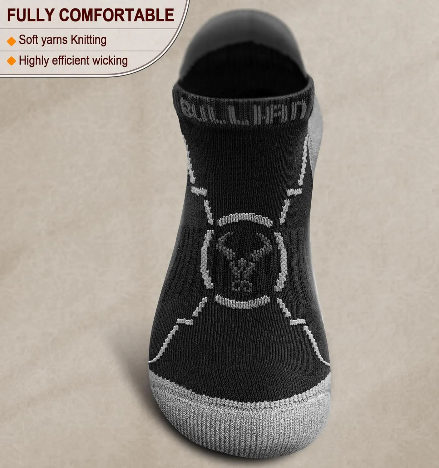 BULLIANT Mens Socks 6 Pairs-Athletic Ankle Socks Cushioned No Show For Men Running-Arch Compression Support