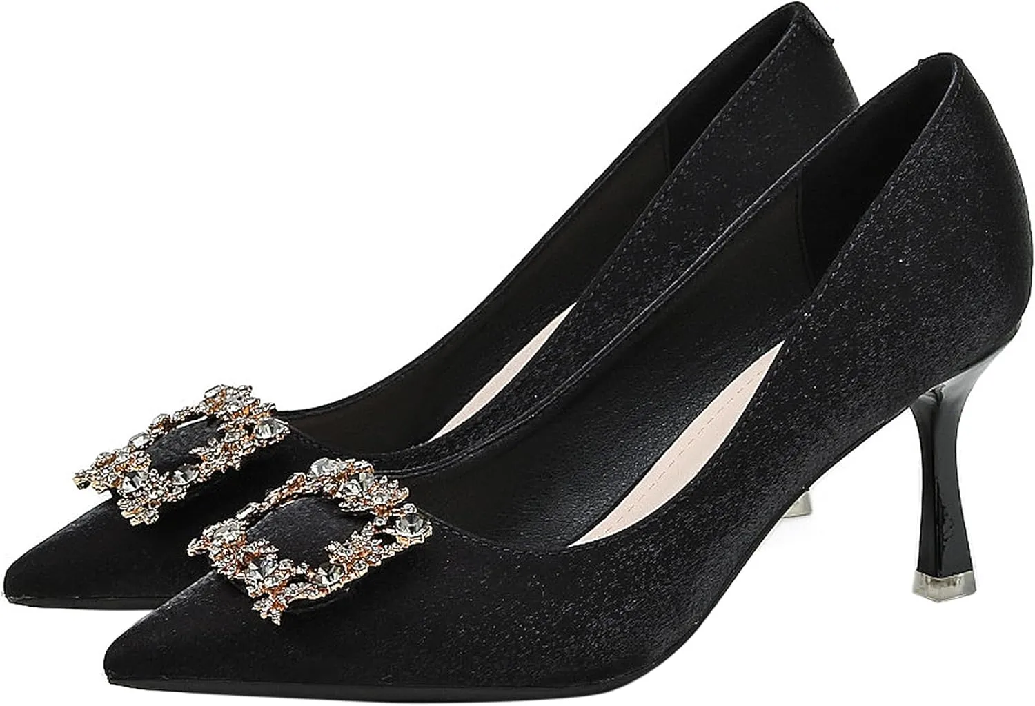 Closed Toe High Heels Rhinestone Pumps Stiletto Sparkly Pointed Wedding Bridal Dress Shoes Banquet Rhinestones Square Buckle Red