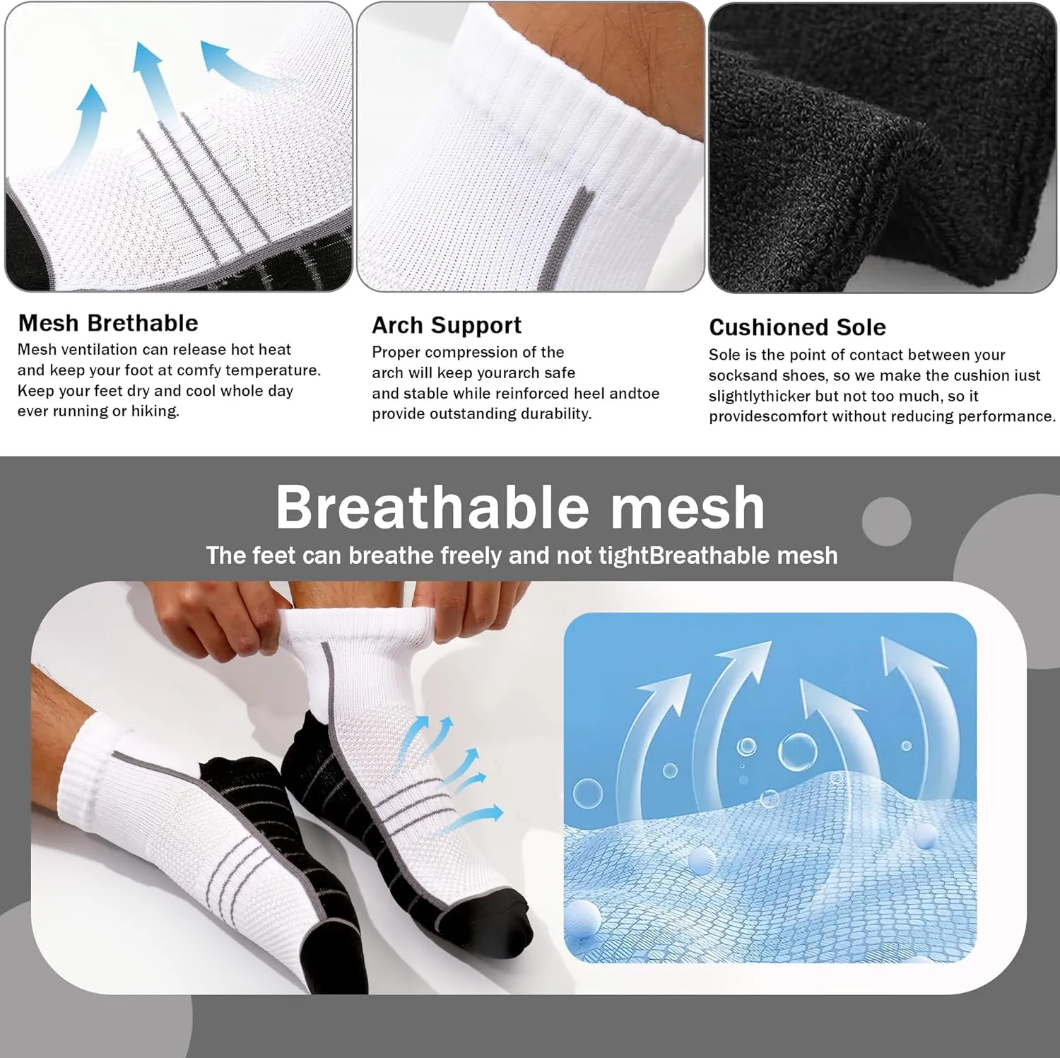 CONRAN KREMIX Athletic Running Socks Cushioned Breathable Sports Socks for Men and Women (6 Pairs)