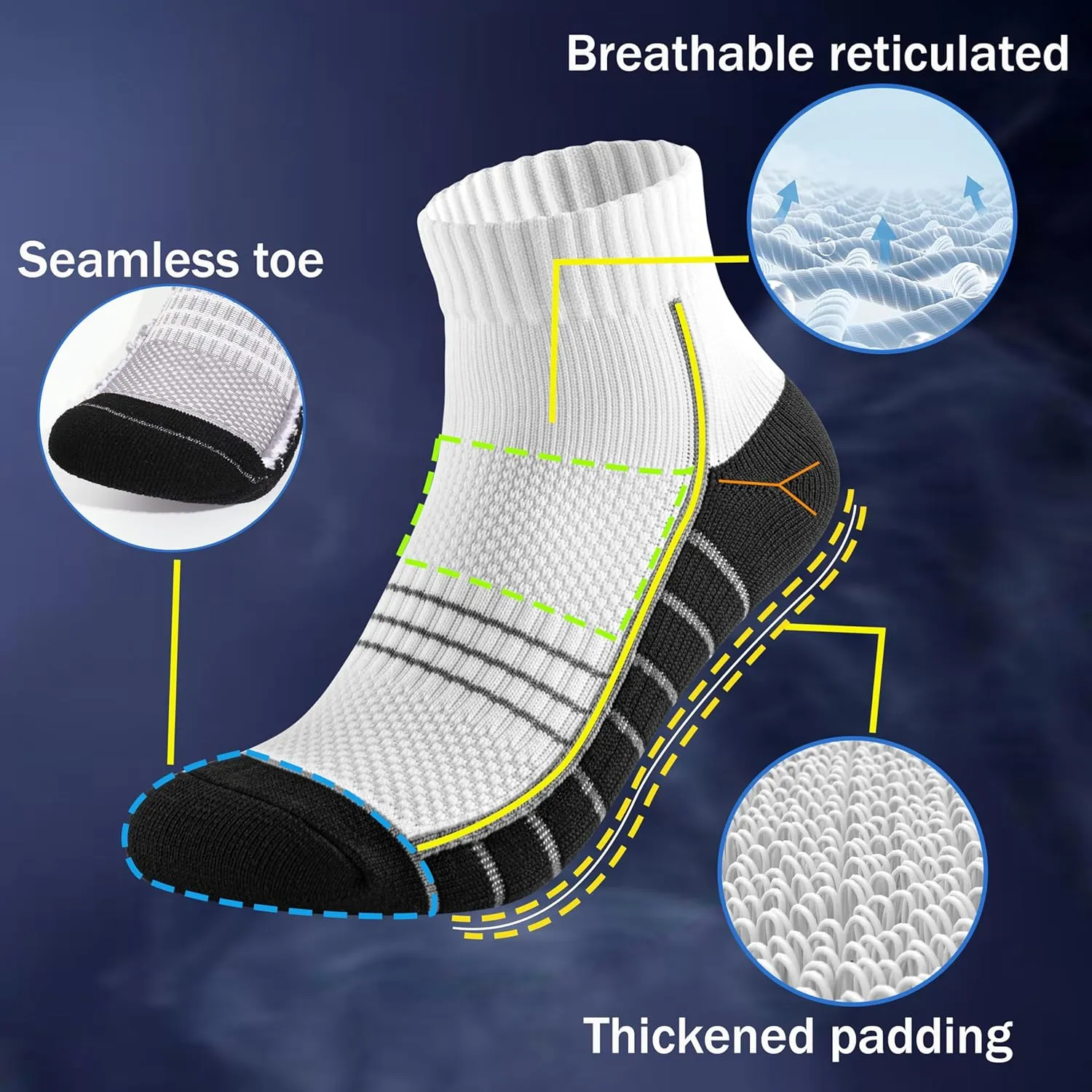 CONRAN KREMIX Athletic Running Socks Cushioned Breathable Sports Socks for Men and Women (6 Pairs)
