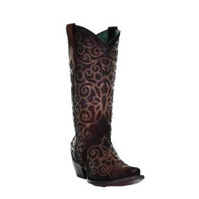 Corral Ladies Chocolate Lamb Overlay with Embroidery Boots C3744