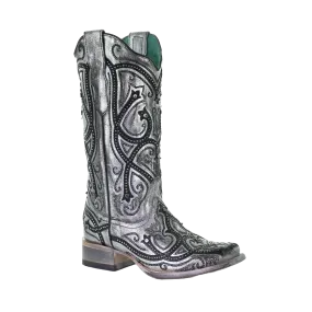 Corral Ladies Silver Overlay & Embroidery Square Toe Boots E1598