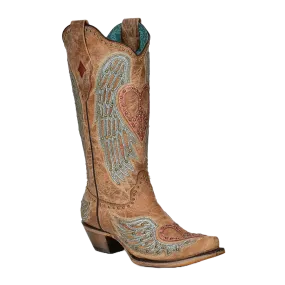Corral Ladies Studded Heart & Wings Overlay Sand Western Boots A4235