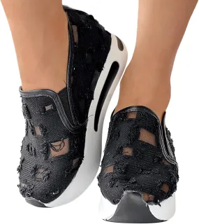 Fashion Sneakers for Women 2025,Floral Embroidery Breathable Sheer Mesh Sneakers Floral Comfort Chunky Sole Hidden High Heels Slip On Loafers Walking Work Wedding Bridal Bling Tennis Shoes