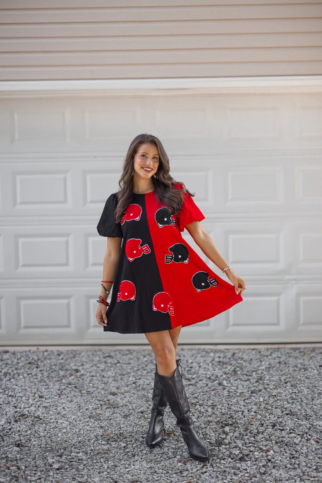 Helmets On Red Colorblock Dress
