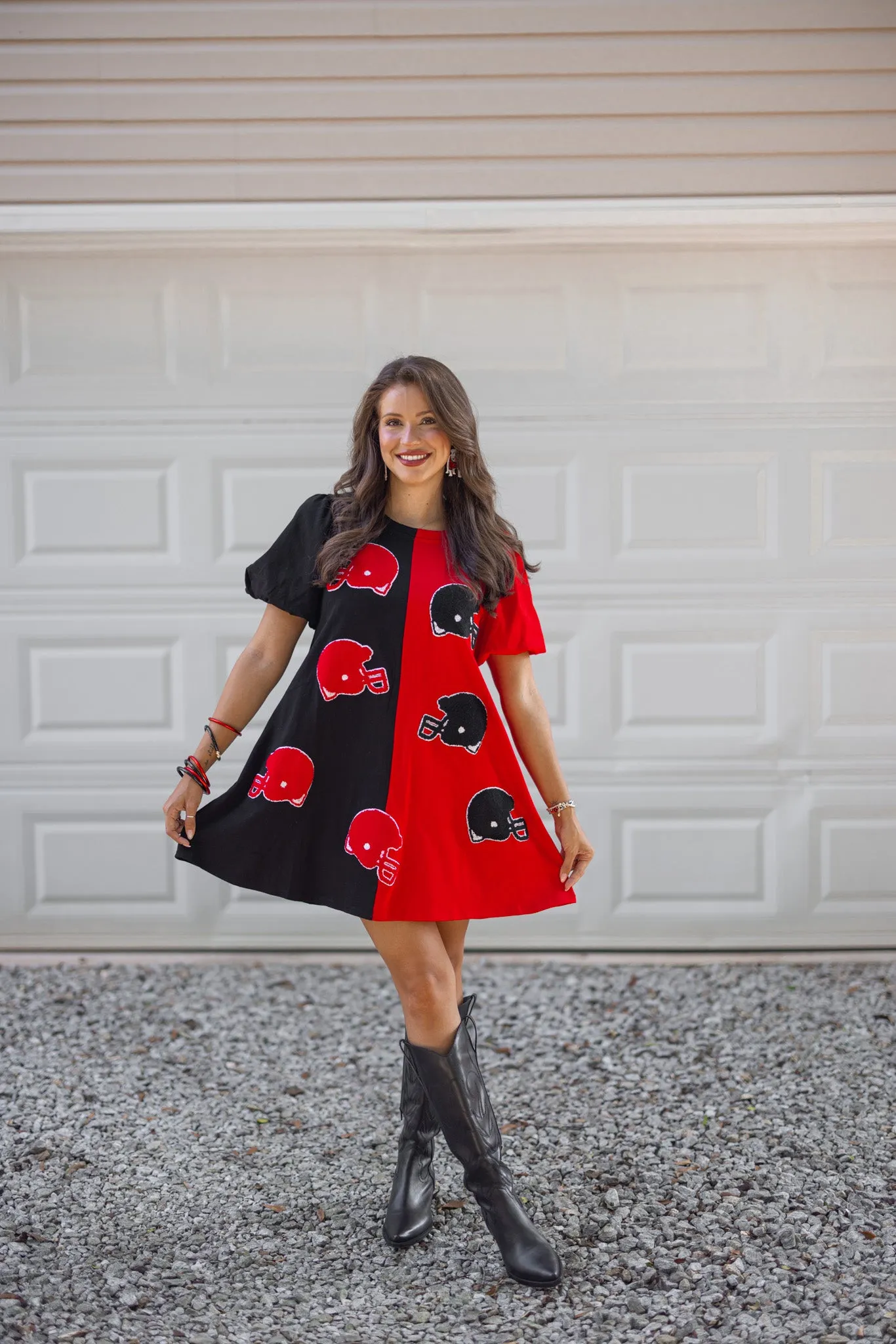 Helmets On Red Colorblock Dress