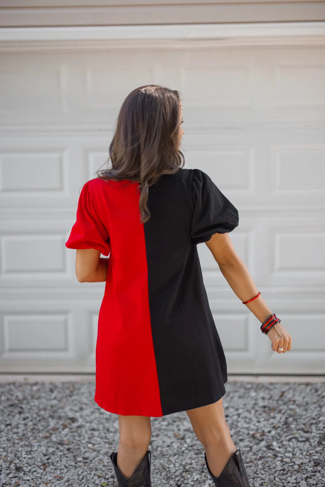 Helmets On Red Colorblock Dress