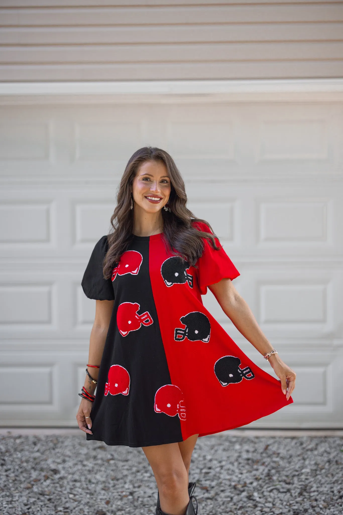Helmets On Red Colorblock Dress