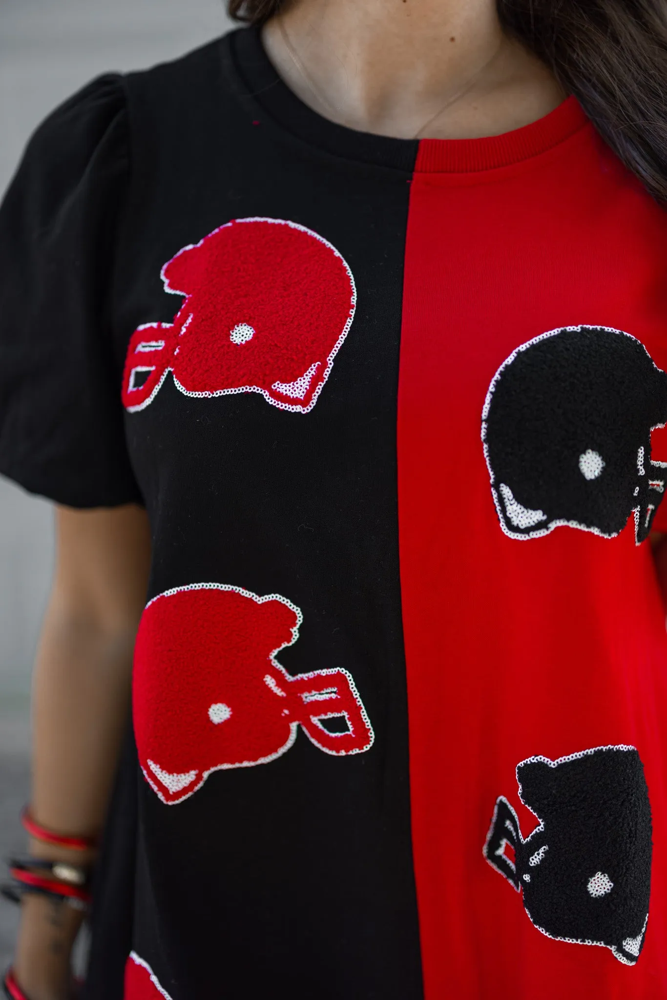 Helmets On Red Colorblock Dress