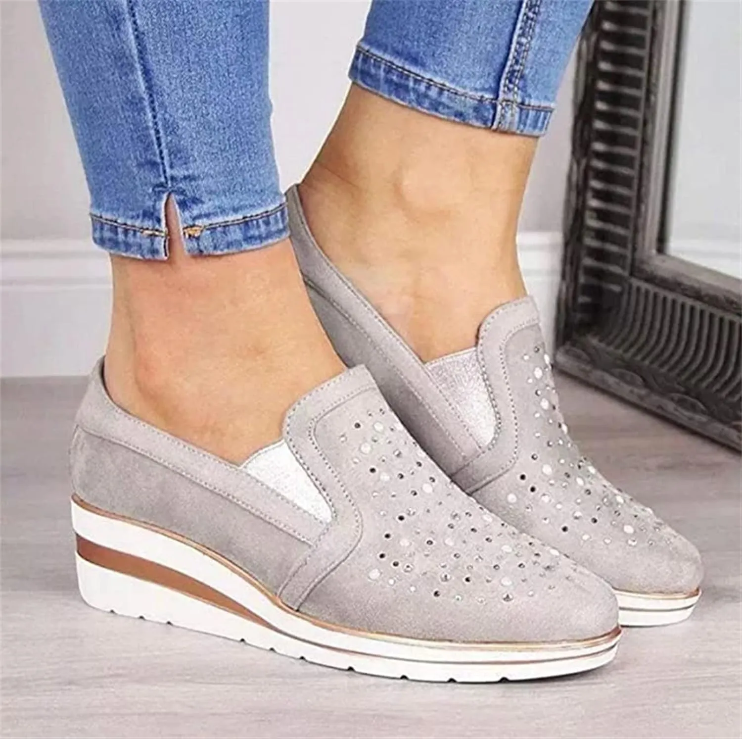 Ladmiple Shoes For Women Sneakers Trendy Fashion Slip on Walking Shoes Casual Summer Lace Low Platform Flats Loafers