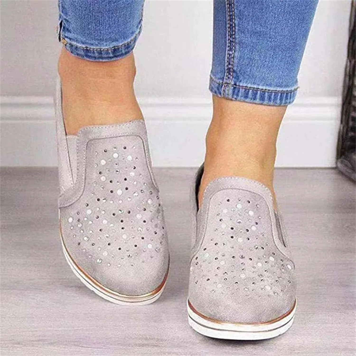 Ladmiple Shoes For Women Sneakers Trendy Fashion Slip on Walking Shoes Casual Summer Lace Low Platform Flats Loafers