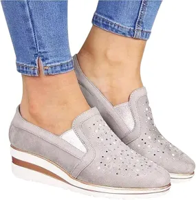 Ladmiple Shoes For Women Sneakers Trendy Fashion Slip on Walking Shoes Casual Summer Lace Low Platform Flats Loafers