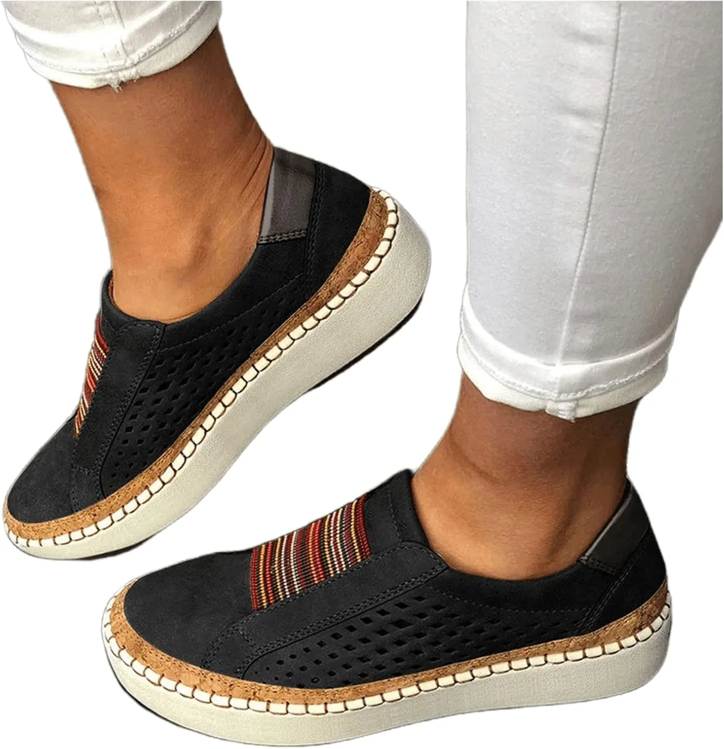 Ladmiple Sneakers For Women Slip On Wide Width Canvas Shoes Fashion Dressy Casual Summer Low Top Walking Flats Loafers