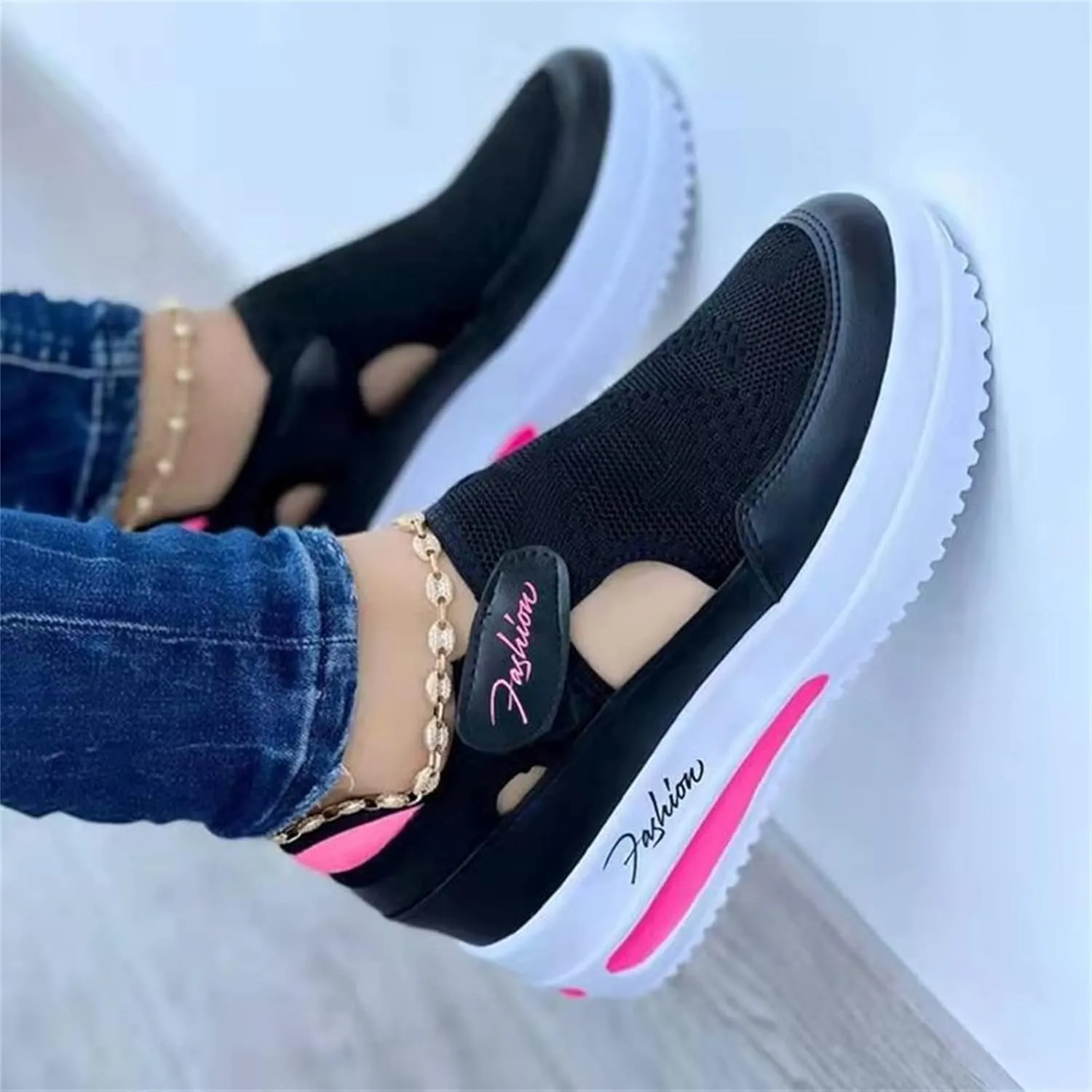 Ladmiple Sneakers For Women Slip On Wide Width Leather Walking Shoes Lace Up Dressy Casual Summer Platform Flats Loafers