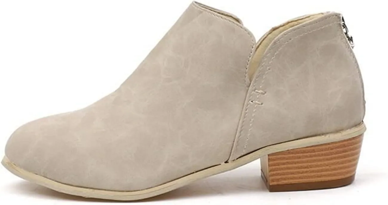 Lausiuoe Boots For Women Ankle Booties Low Heel Cut Out Stacked Chunky Block Casual Dressy Fashion Slip on Ankle Boots