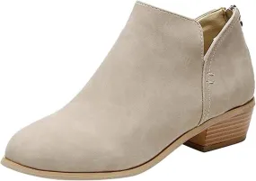 Lausiuoe Boots For Women Ankle Booties Low Heel Cut Out Stacked Chunky Block Casual Dressy Fashion Slip on Ankle Boots