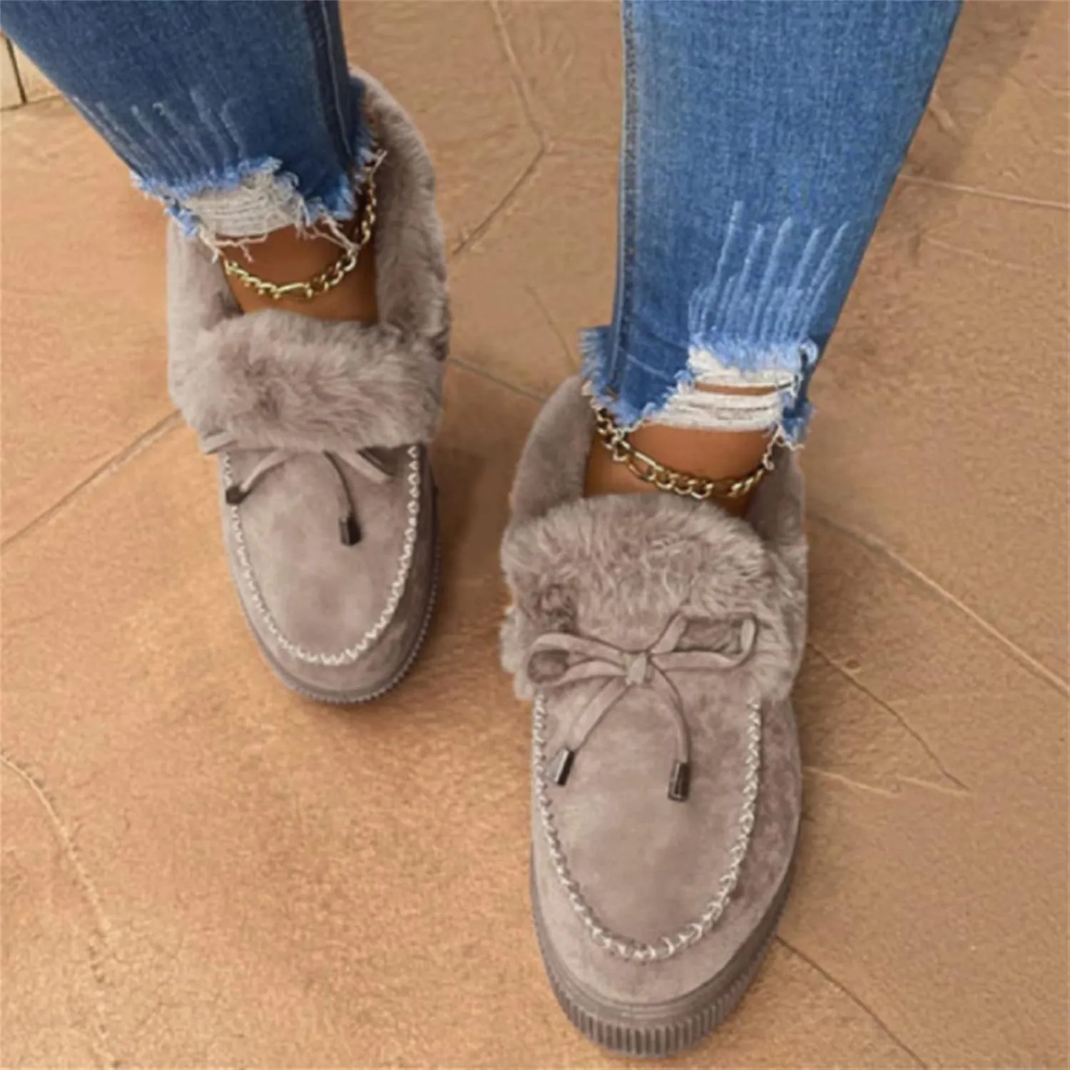 Lausiuoe Boots For Women Ankle Booties Winter Fuzzy Warm Fluffy House Shoes Silp On Comfortable Casual Loafers Slippers