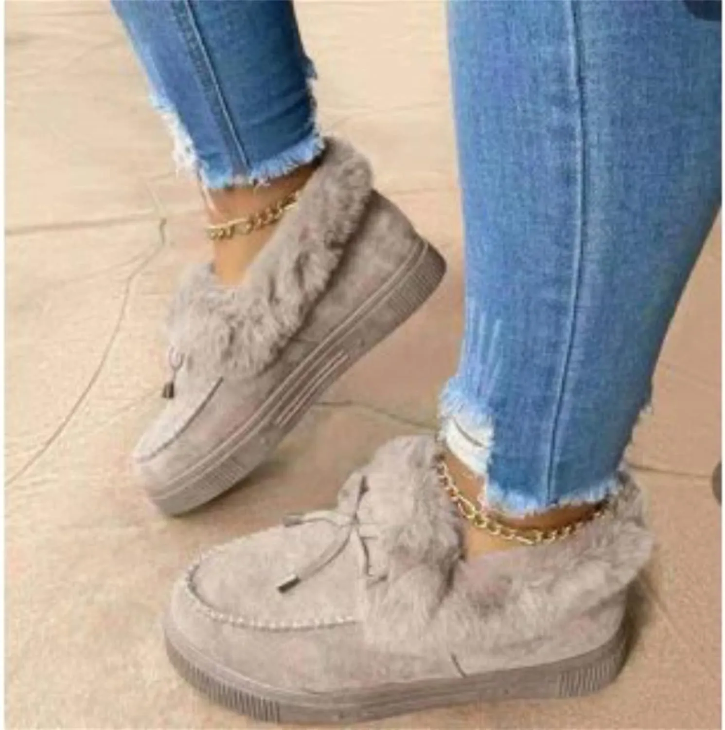 Lausiuoe Boots For Women Ankle Booties Winter Fuzzy Warm Fluffy House Shoes Silp On Comfortable Casual Loafers Slippers