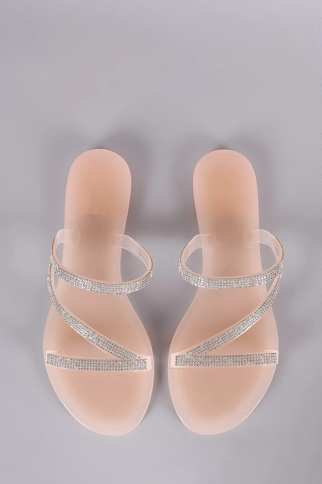 Liliana Strappy Rhinestone Accent Jelly Flat Sandal
