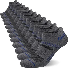 Men's Ankle Socks, 6 Pairs, Athletic Cushioned, Low Cut with Arch Support, Breathable, Moisture-Wicking, Lightweight, Ideal for Running, Hiking, Sports, Comfortable Fit