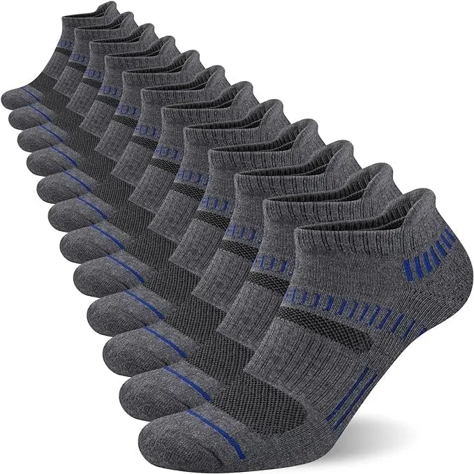 Men's Ankle Socks, 6 Pairs, Athletic Cushioned, Low Cut with Arch Support, Breathable, Moisture-Wicking, Lightweight, Ideal for Running, Hiking, Sports, Comfortable Fit